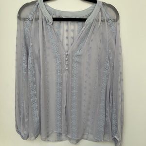 Beautiful Zoa New York light grey/lavender sheer embroidered blouse size XS